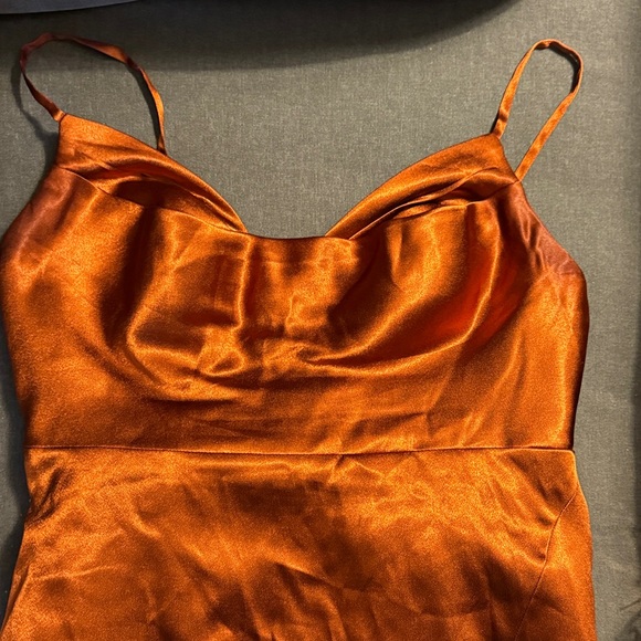 Satin Orange Spaghetti Strap Dress - Picture 1 of 3